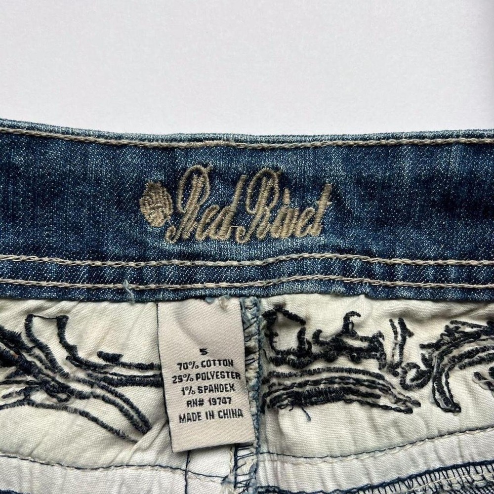 Y2K Red Rivet Low Rise Bootcut Jeans With Embellished Pockets - Picture 4 of 7